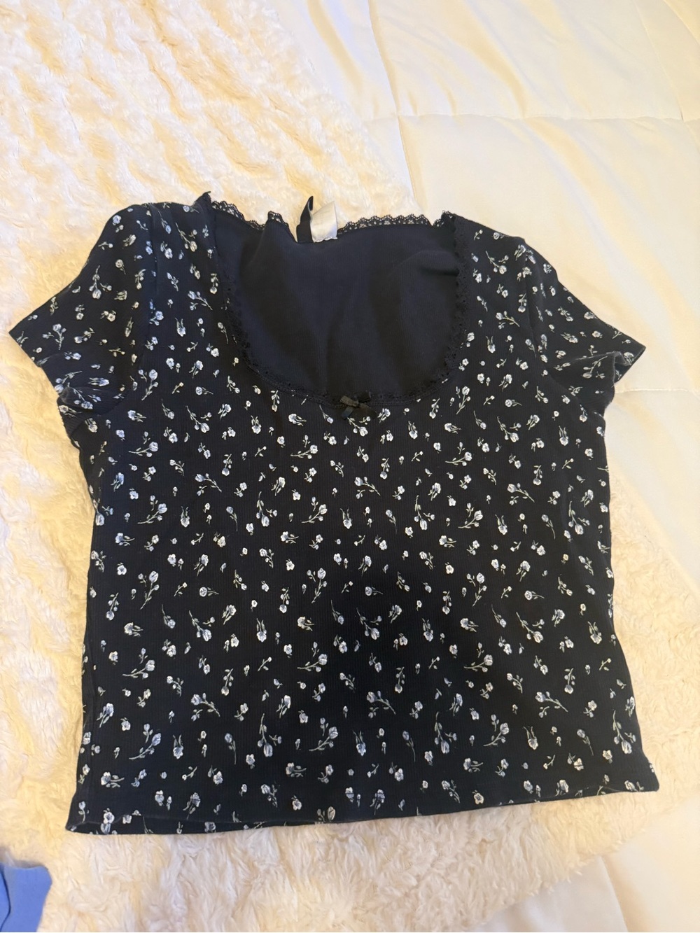 Divided Black Floral Scoop Neck Crop Top